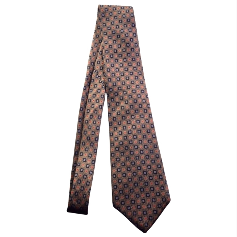 Vintage Guy Laroche Geometric Silk Tie Made in France Blue Red Squares